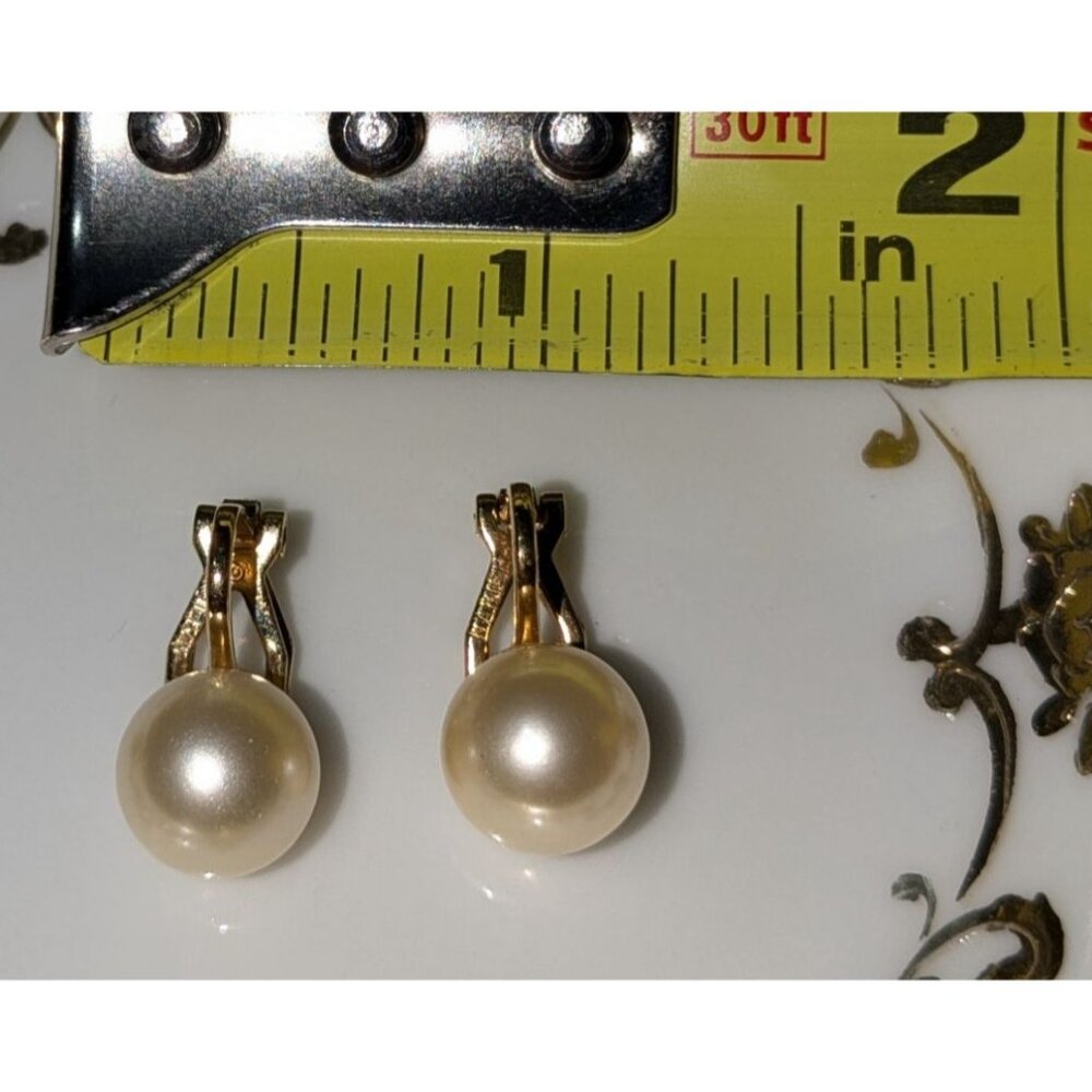 Napier Vintage Faux Pearl Clip-On Earrings Gold Tone - Picture 5 of 8